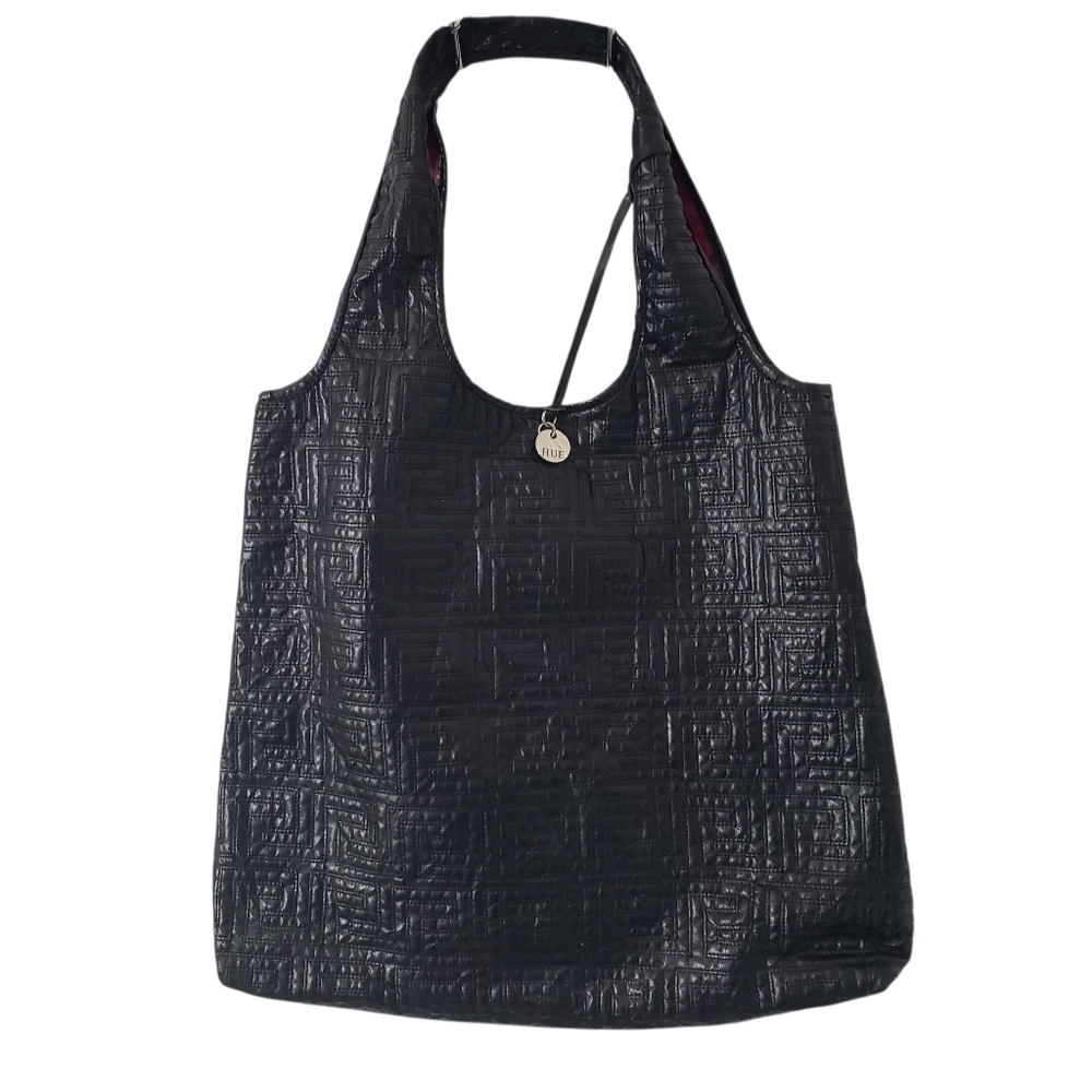 HUE Large‎ Faux Leather Tote Shoulder Bag Purse Black